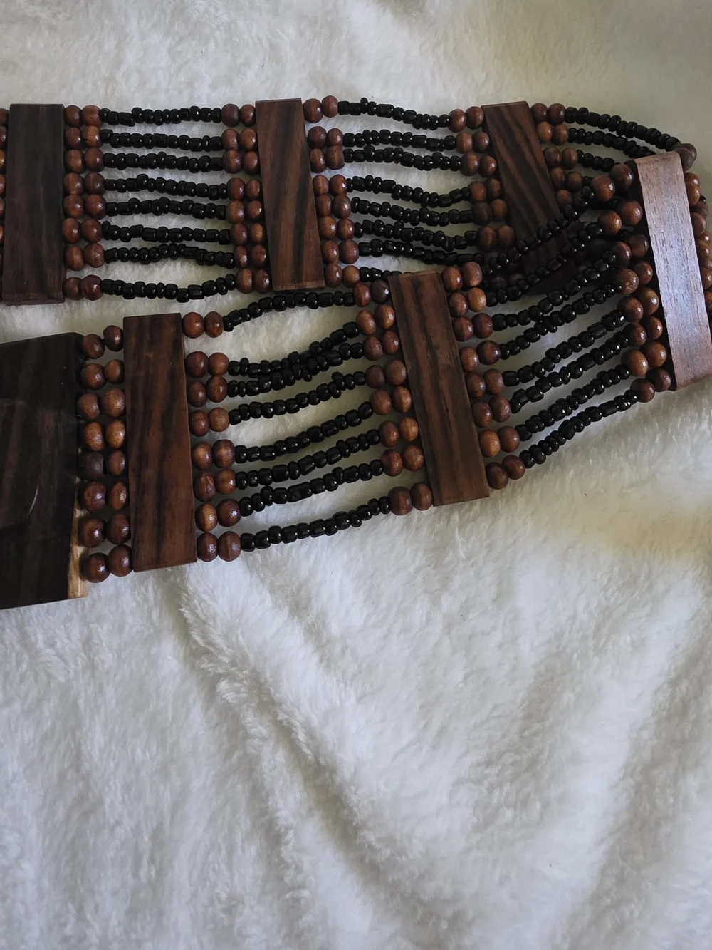 Vintage Boho Multi-Strand Wood Bead Stretch Belt – Statement Waist Belt